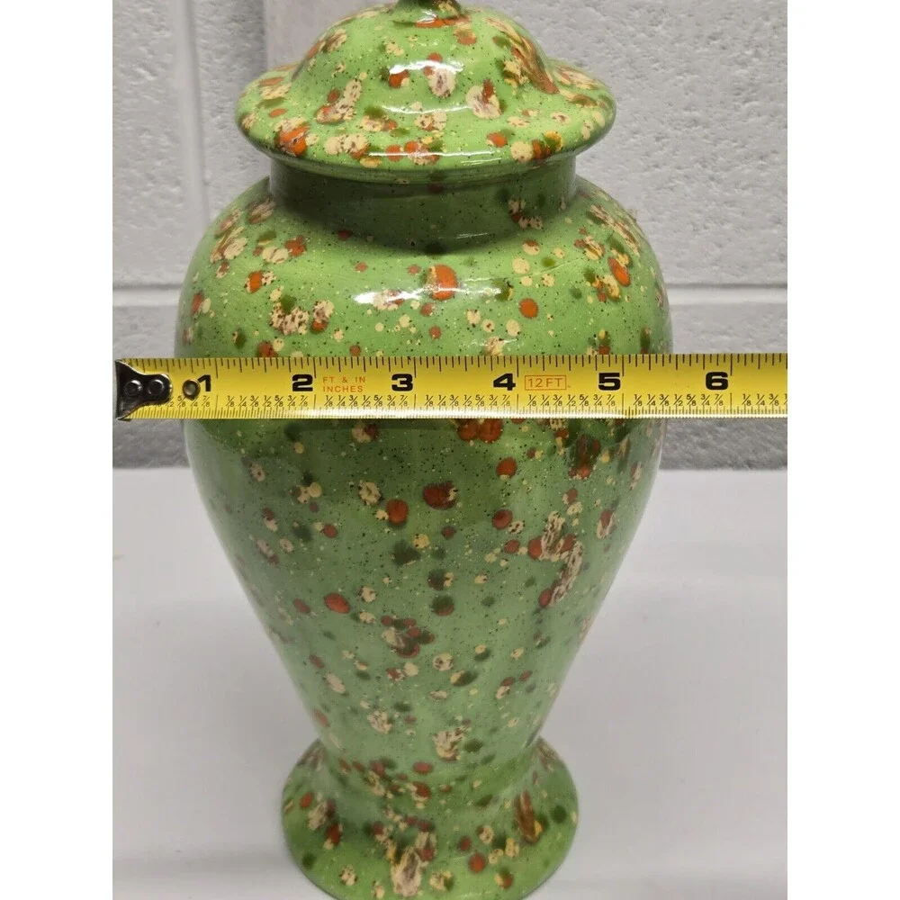 Apothecary Style Jar Lid Large Ceramic Container Green Splatter 70's Perfect